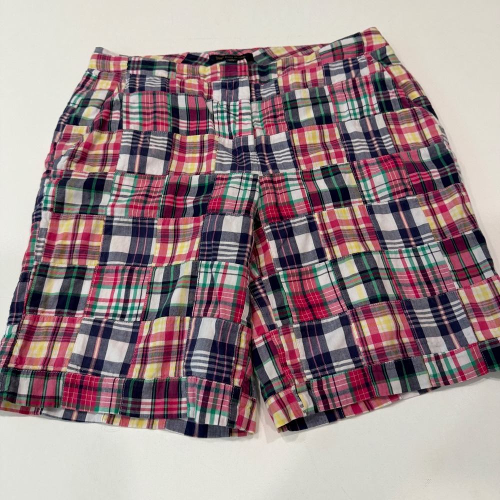 Brooks Brothers 346 Patchwork Madras Plaid Shorts Womens 10 Pink Multi Cotton